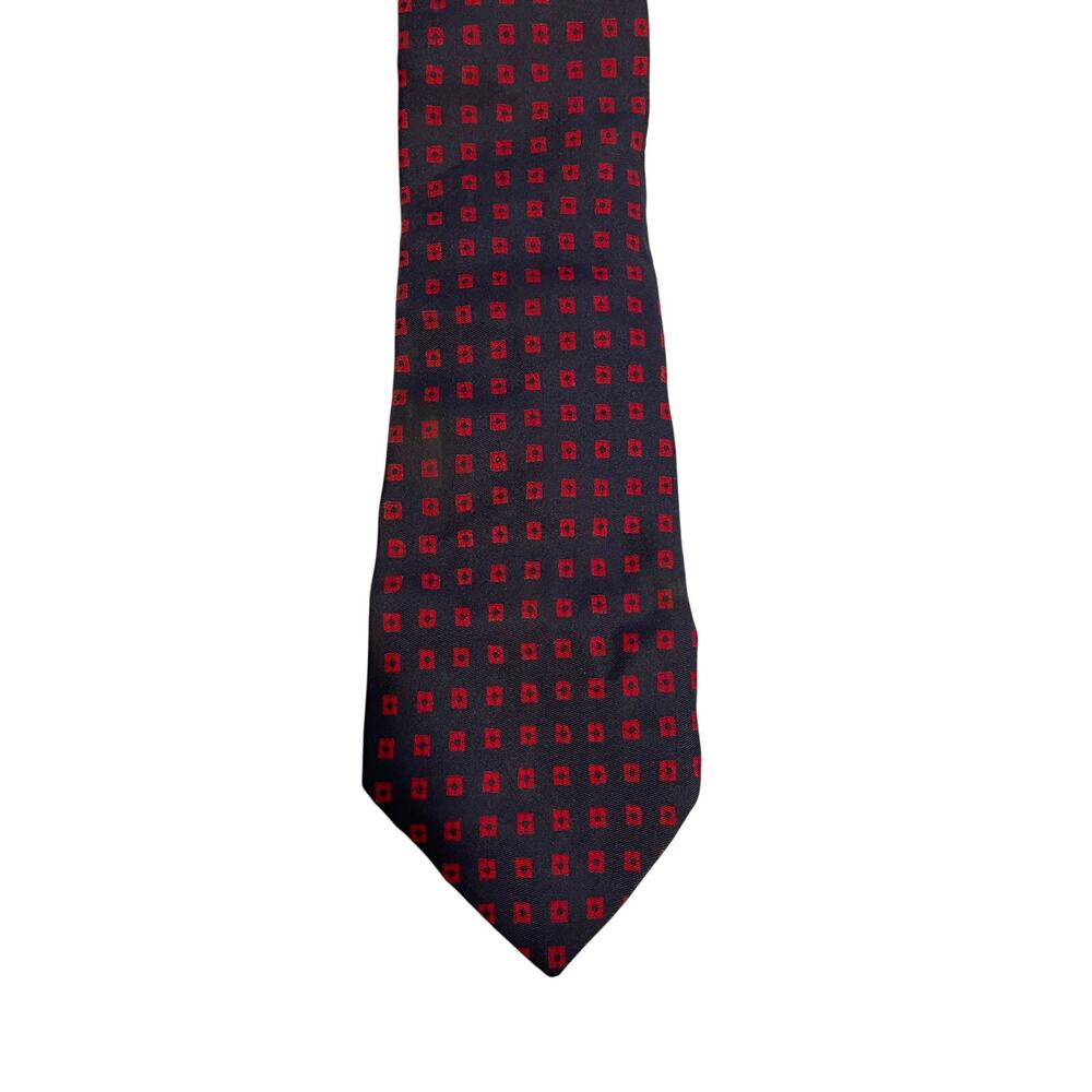 Vintage Taylor Ltd Navy Blue & Red Print All Silk Neck Tie View 4